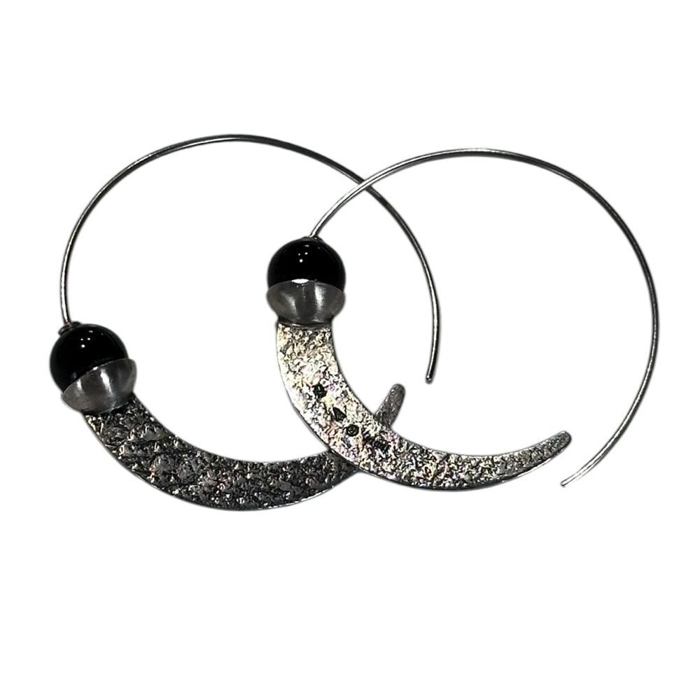 Silpada Silver Textured Crescent Hoop Earrings with Black Bead - Picture 3 of 6